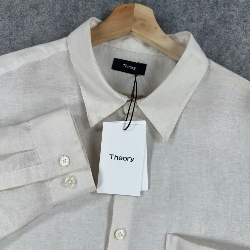 Theory Irving PA Shirt Mens XL White White 100% Linen Long Sleeve Button Front